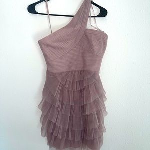 Mauve BCBG One Shoulder Short Formal Dress with Layered Skirt